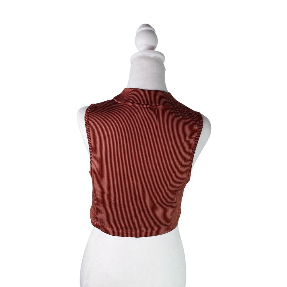 Nike Air Cropped Tank Ribbed Brown Mock Neck Canyon Rust Medium - Picture 3 of 7